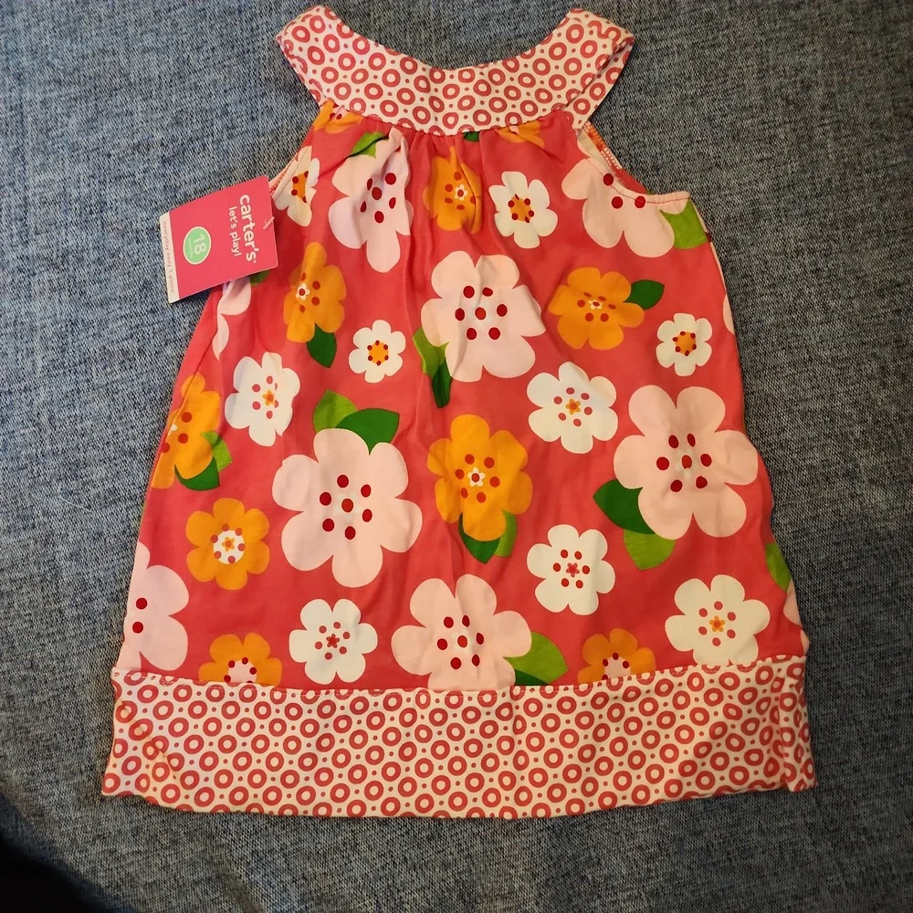 ✨️HPx2✨️- NWT Carter's 2piece Pink & White Flower  Dress, Sz 18m